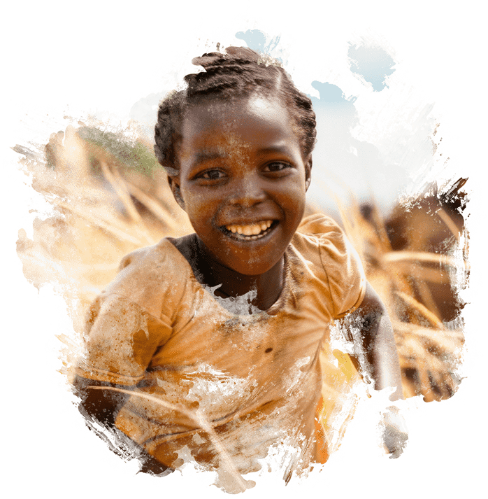 Smiling child with artistic watercolor paint effect