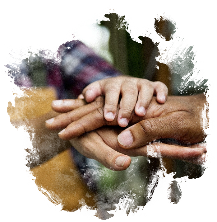 Diverse hands joined together in unity